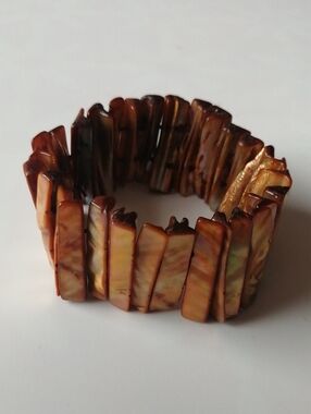 Vintage Wide Abalone MOP Stretch Bracelet in Warm Amber Tones